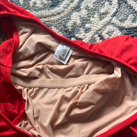 Red One-Shoulder Swimsuit with Ruffle - Picture 3 of 4